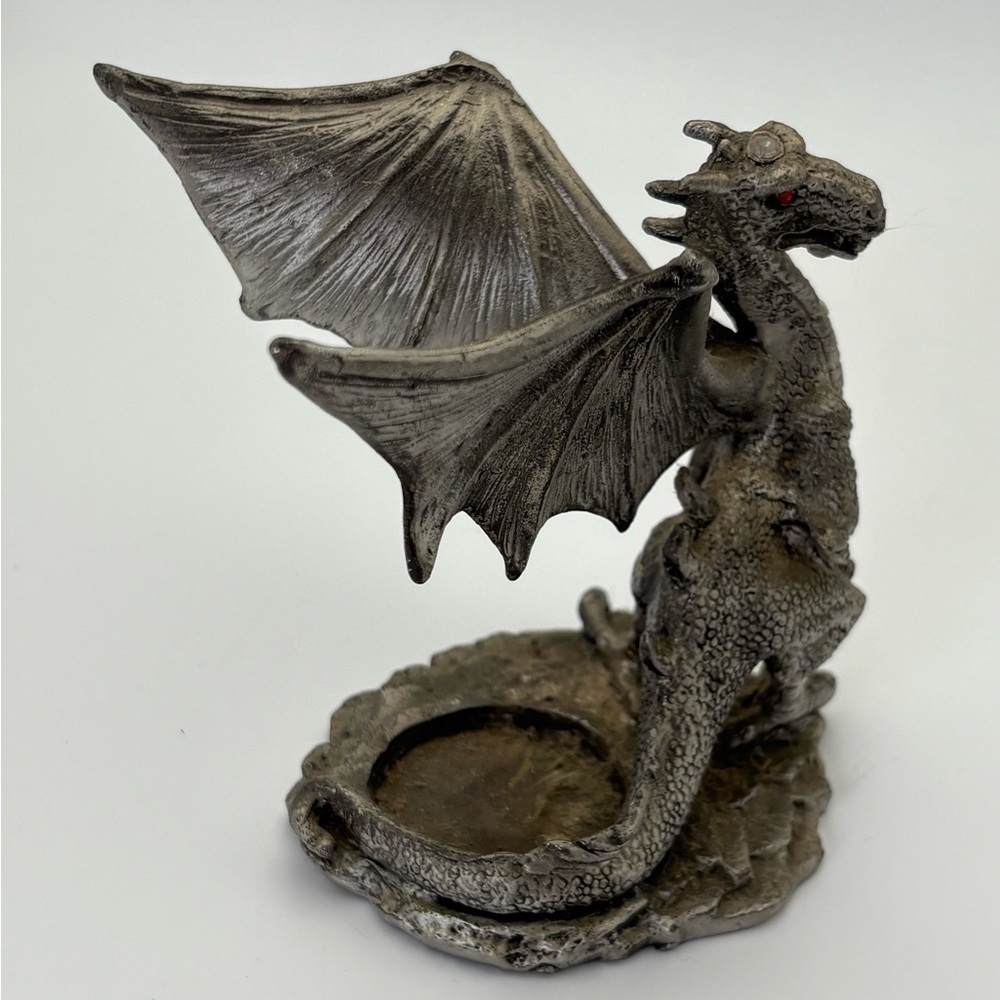 Majestic Vintage Pewter Dragon Figurine Votive Holder - Picture 6 of 12